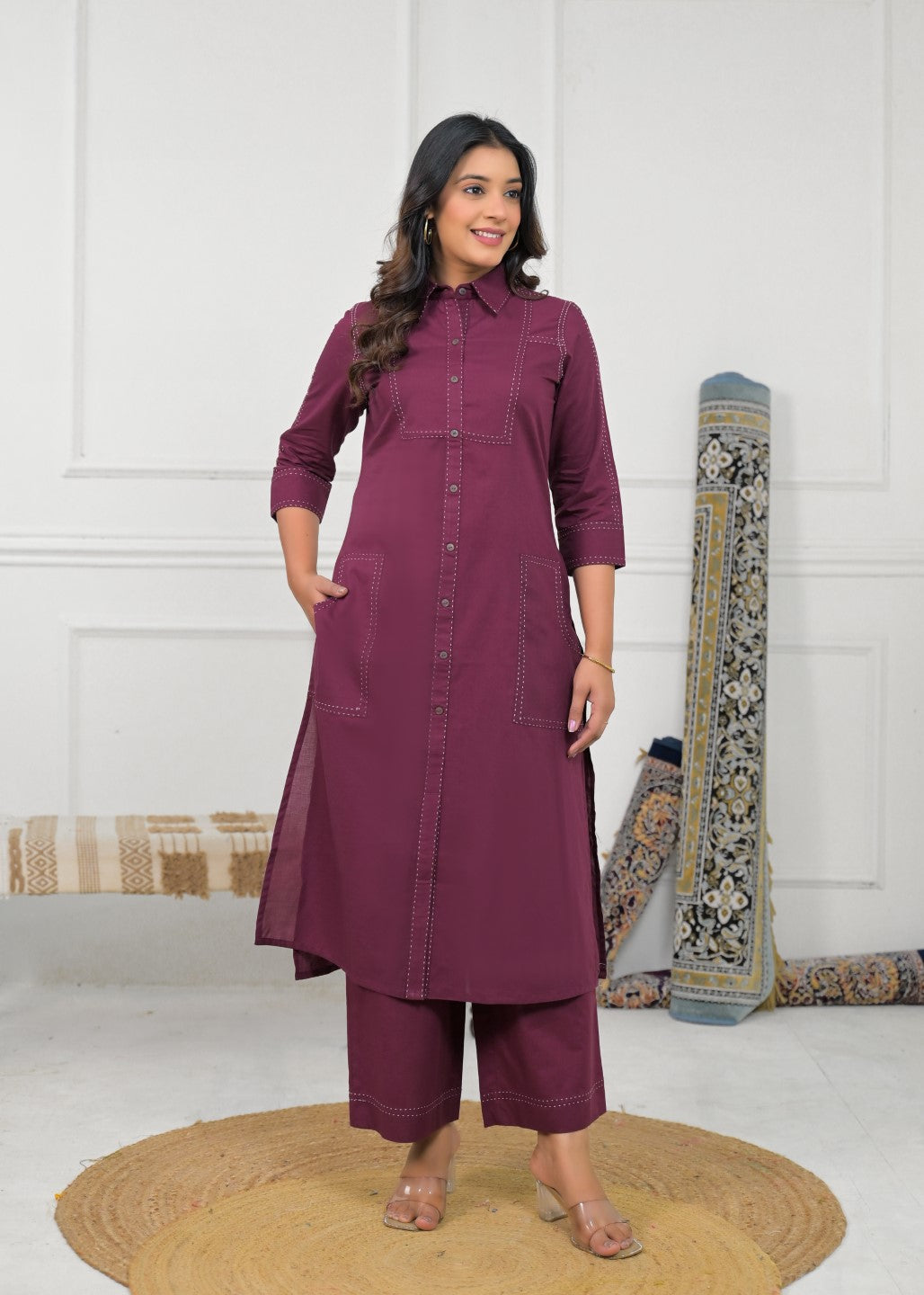 Ridhika Berry Cotton Kurta Pant Set