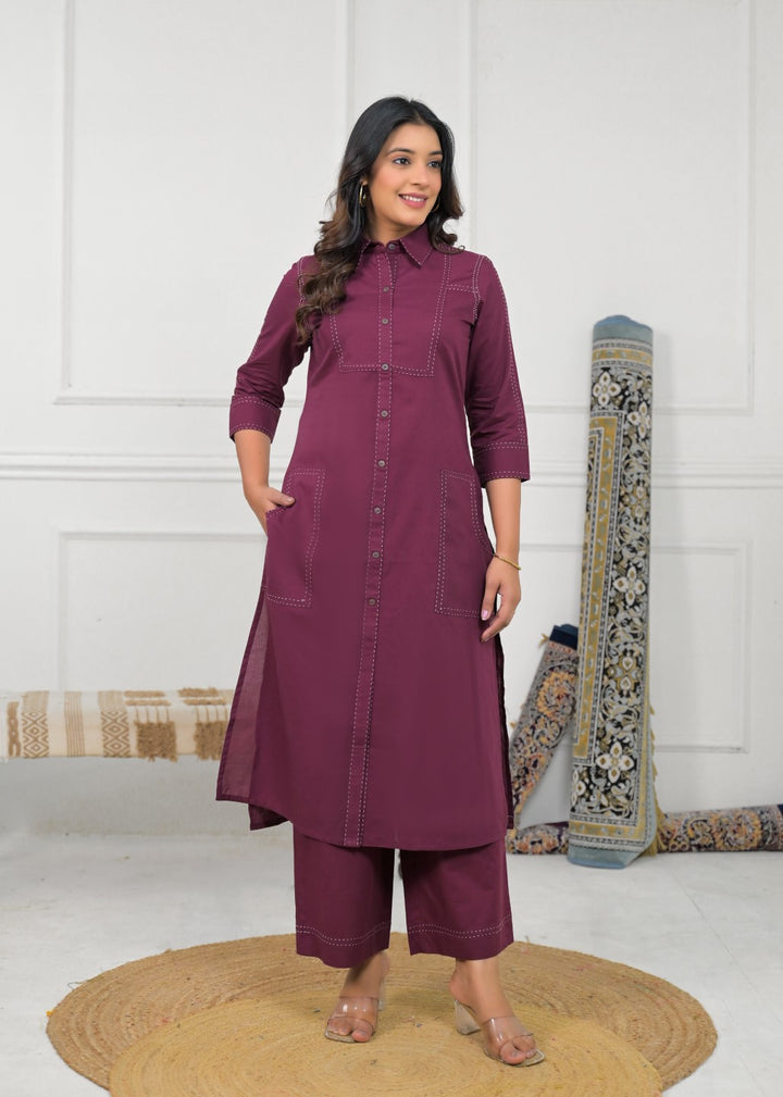 Ridhika Berry Cotton Kurta Pant Set