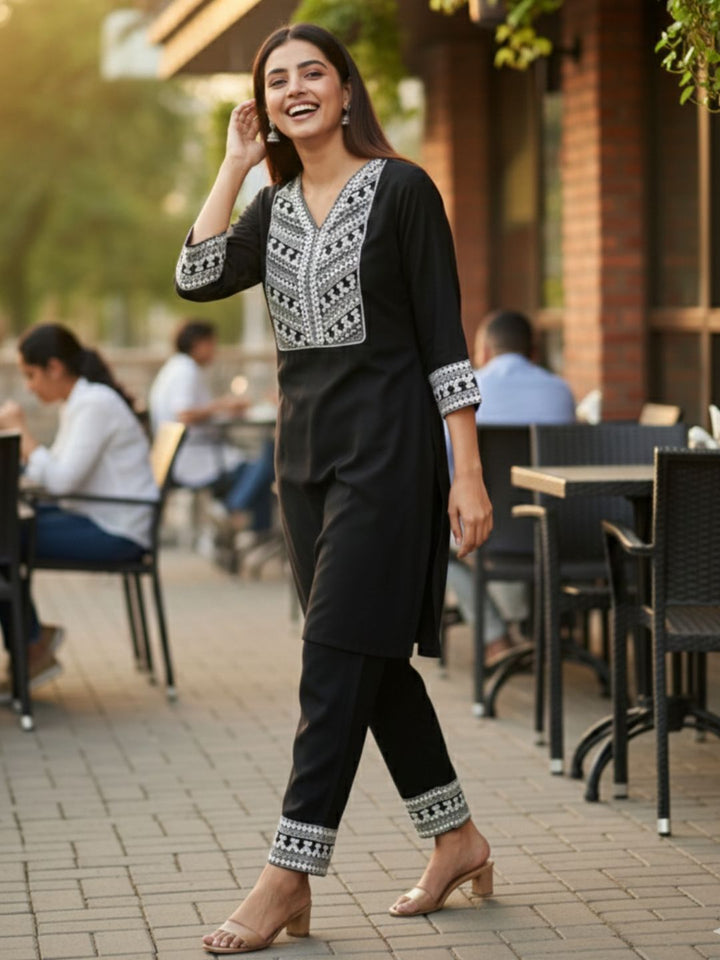 Leena Charcoal Embroidery Co-ord Set