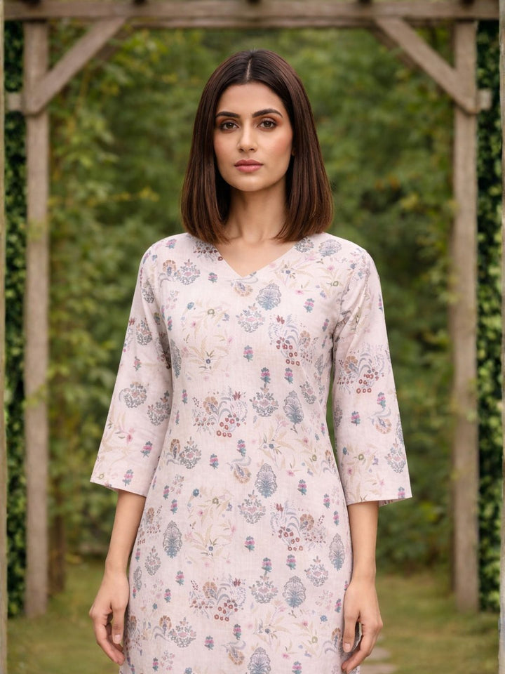 Bindiya Pearl Linen Printed Kurta Pant Set