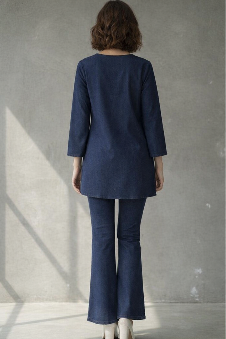 Prisha lapis denim embroidery co-ord set