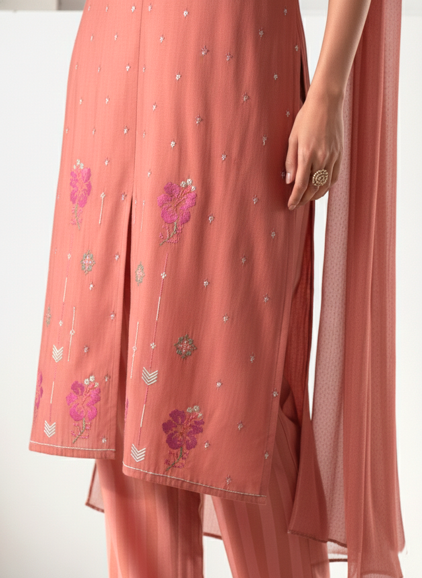 Alena Rust Work Co-ord Set comes with Stole