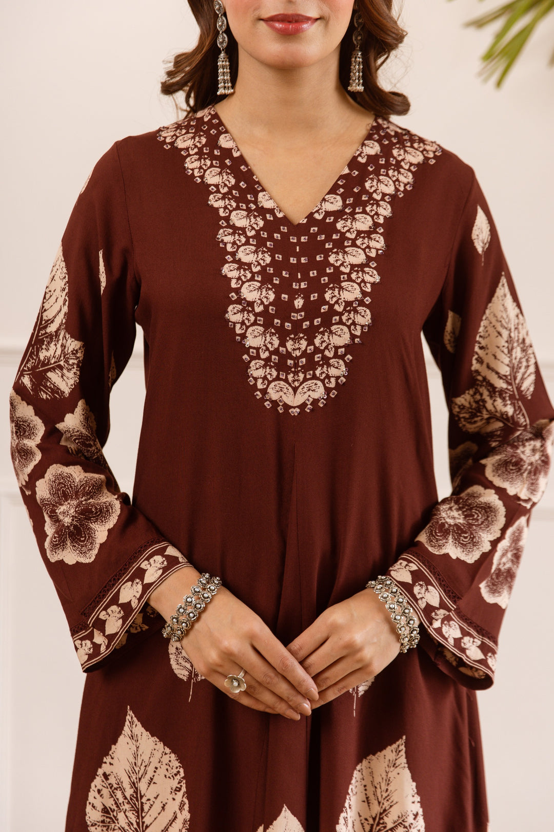 Karen berry wine printed cotton kurta pant set