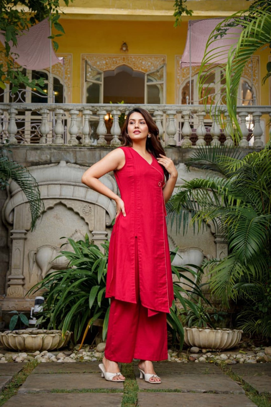 Poppi scarlet cotton kurta pant set