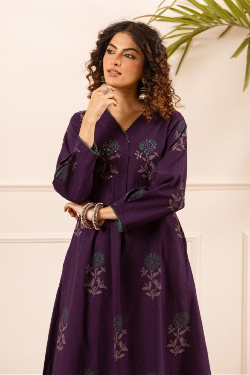 Karen Tyrian cotton kurta pant set