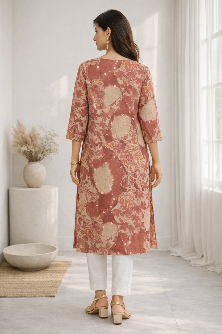 Barnali Sepia Printed Work Kurti