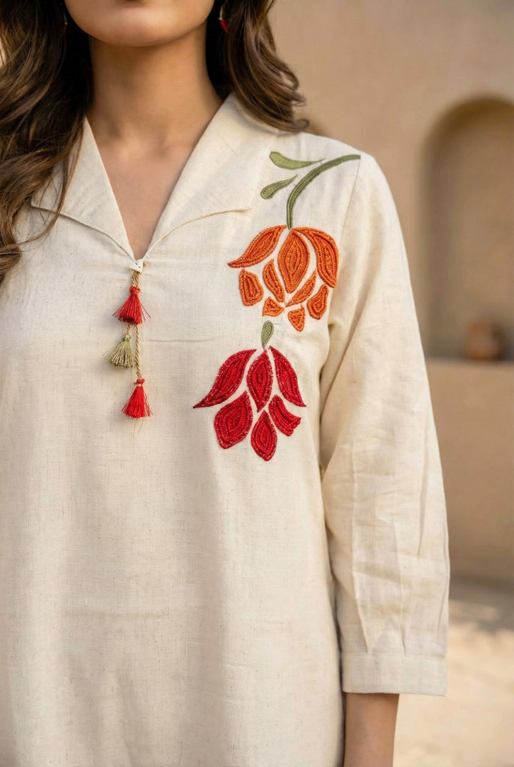 Sargi Harp embroidery Cotton kurta pant set