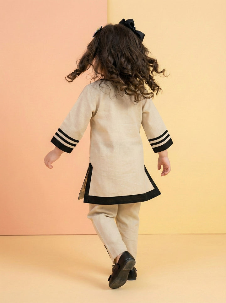 Joy tan cotton kids kurta pant set