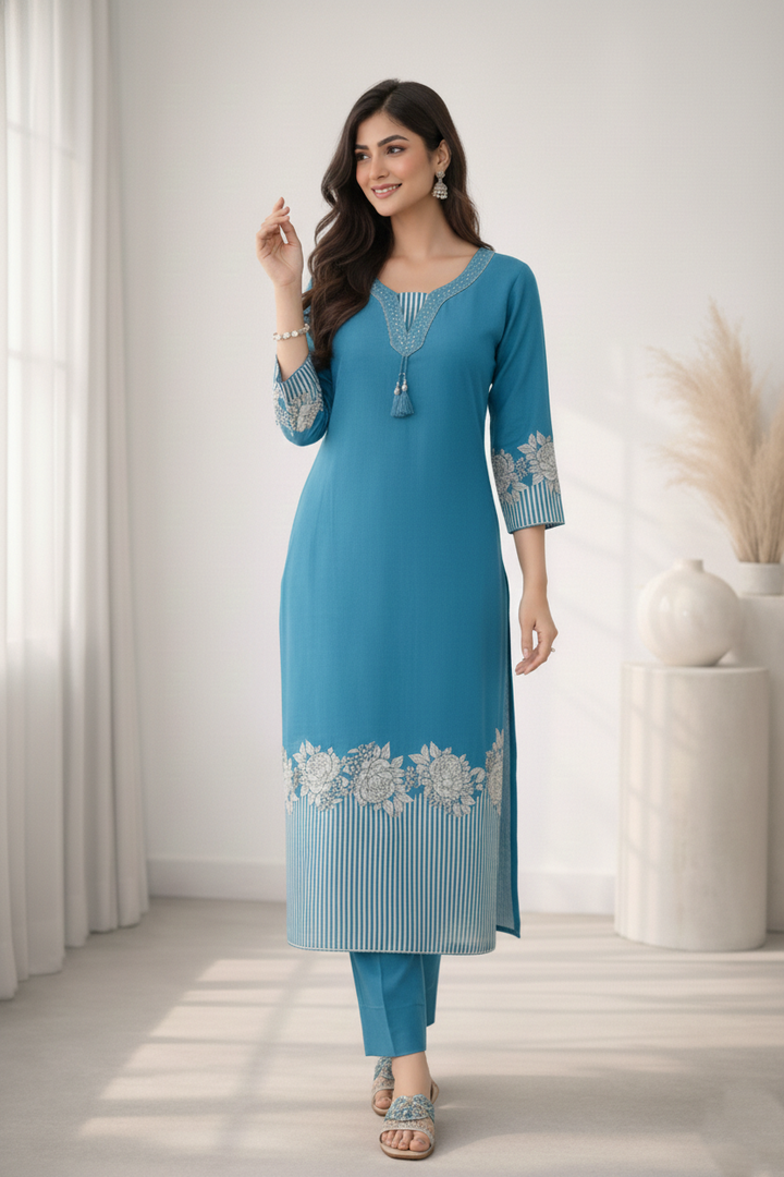 Reet Teal Printed Work Suit Set