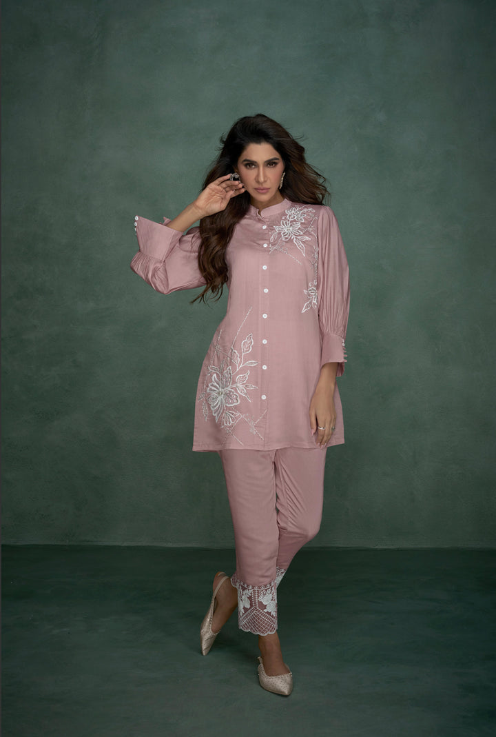 Selena Flamingo Embroidery Co-ord Set