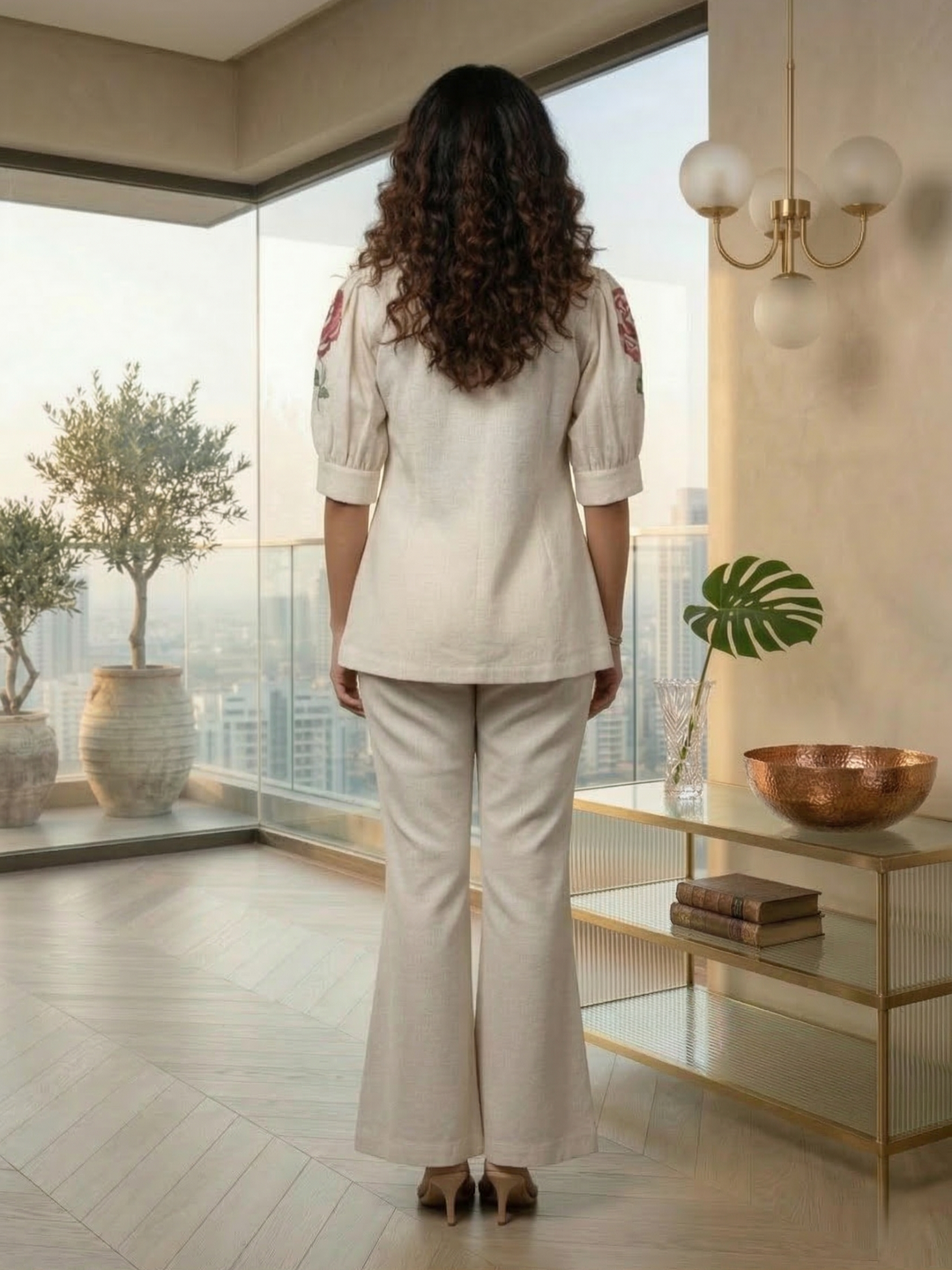 Drona pearl embroidery cotton 3 pc co-ord set