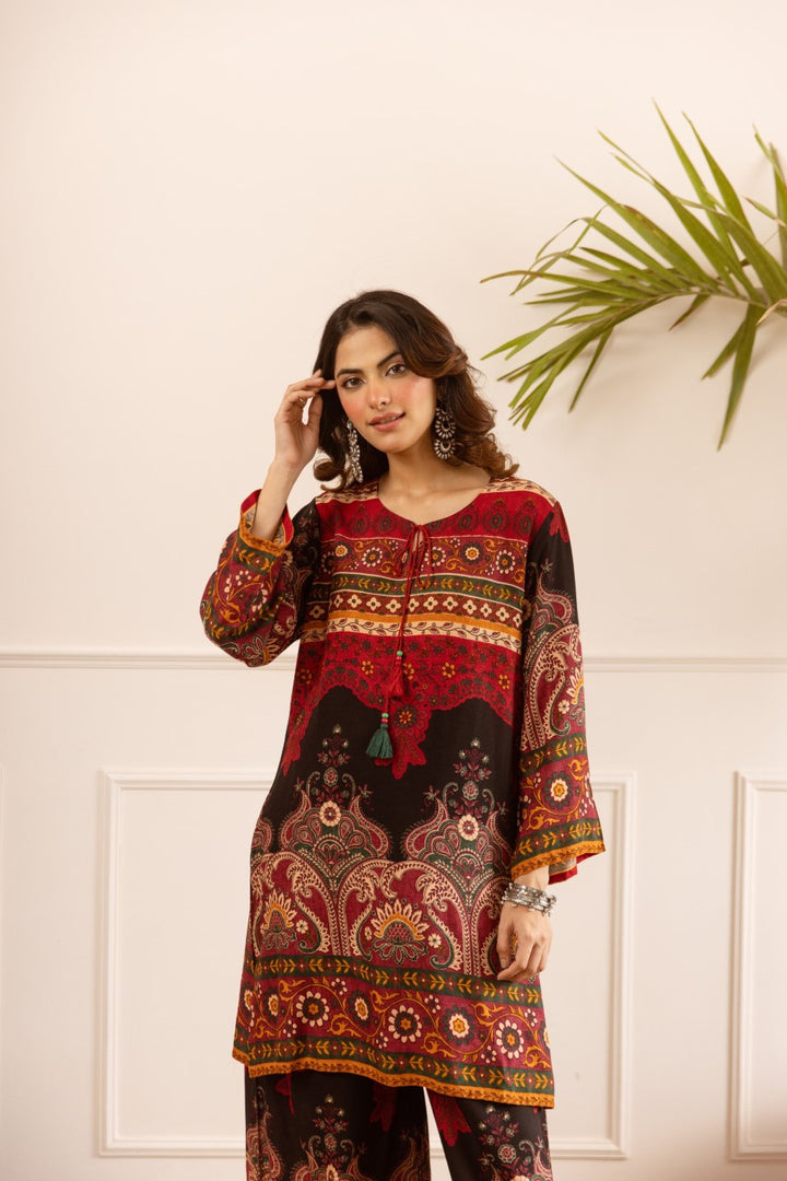 Karen carmine printed co-ord set