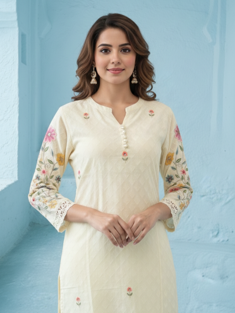 Kirti Mist Cotton Embroidered Suit Set