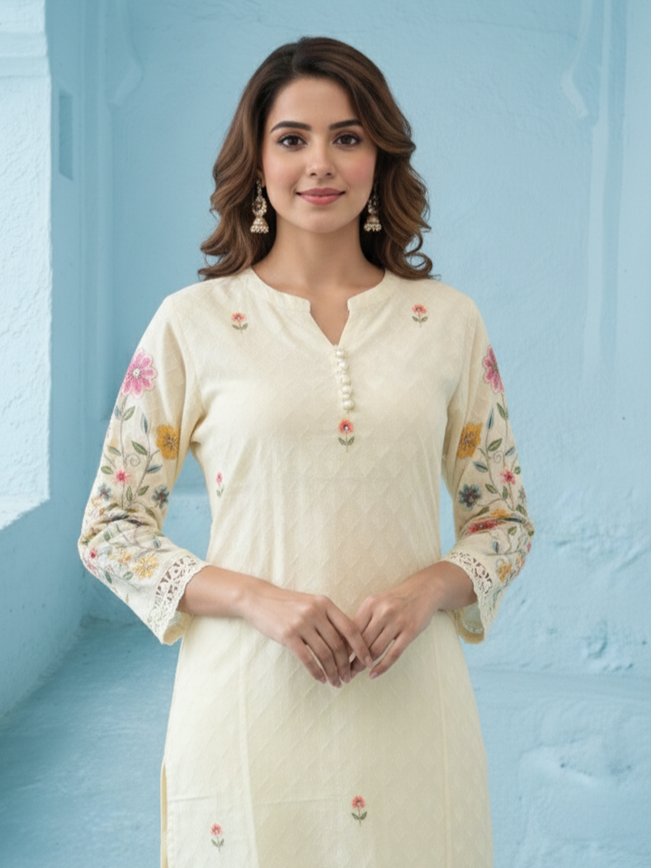 Kirti Mist Cotton Embroidered Suit Set