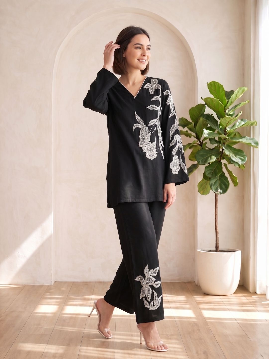 Tashvika ebony embroidered Co-ord Set