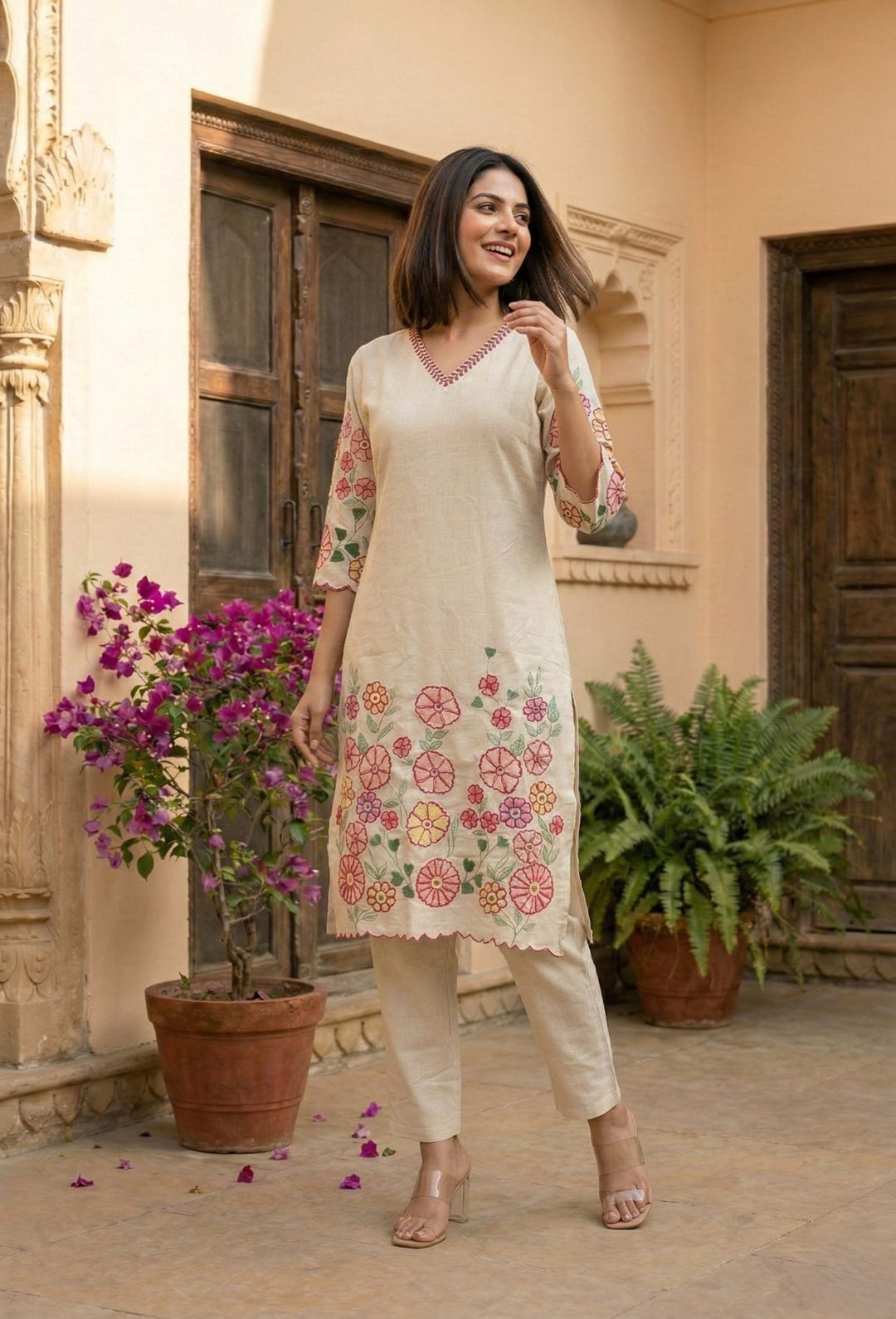 Kartar Daisy embroidery cotton suit set