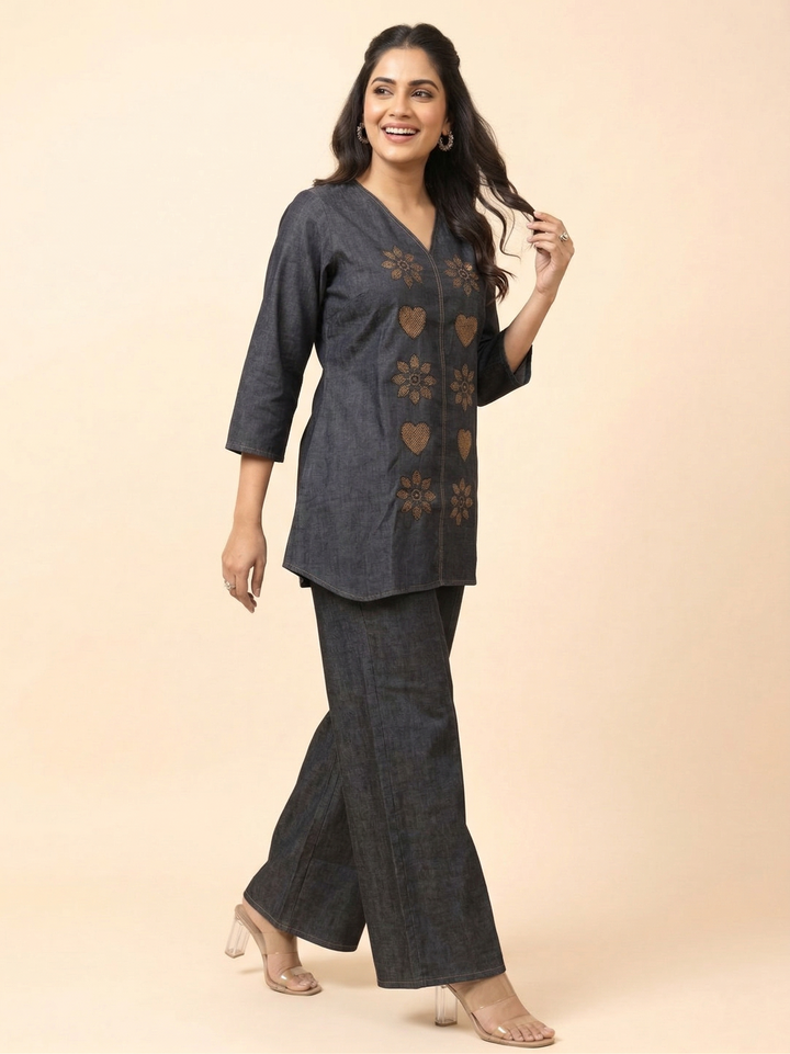 Prisha heart denim co-ord set