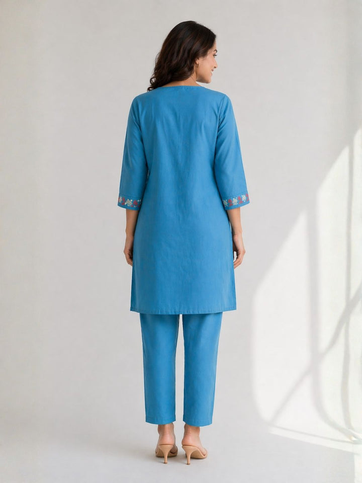 Jayna Cobalt Embroidered Kurta Pant Set