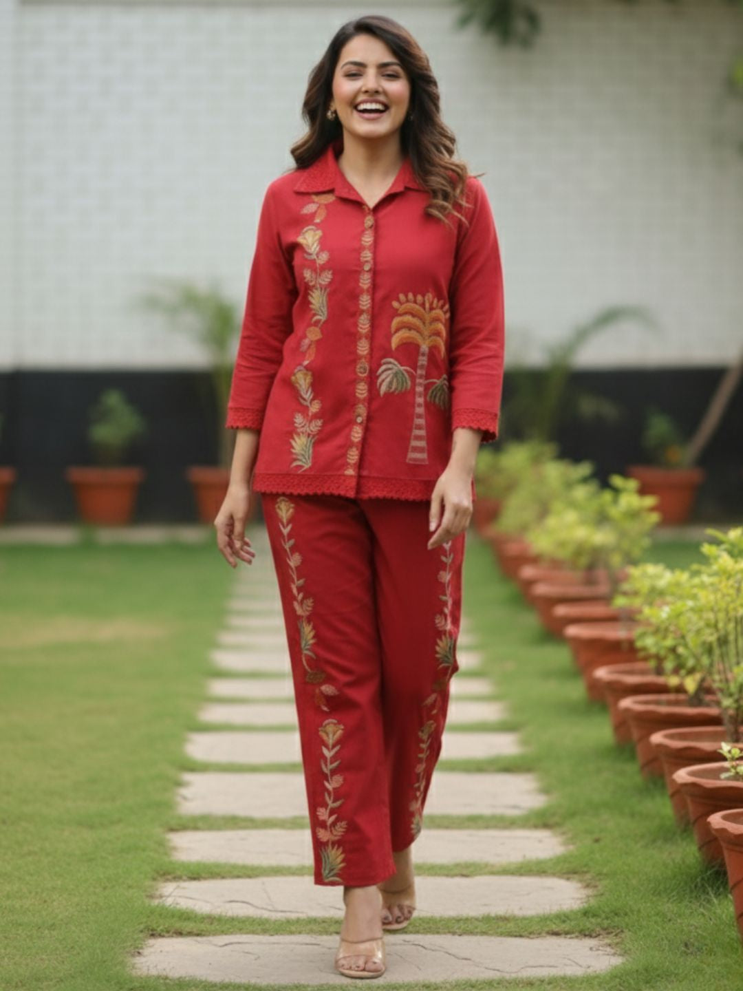 Hopipola Crimson Embroidery Co-ord Set