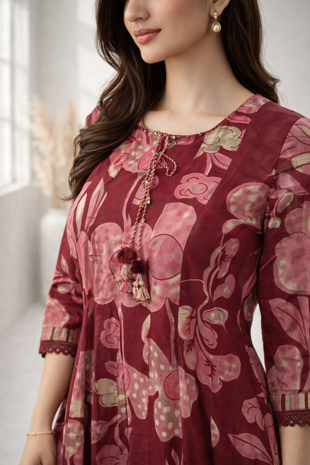 Ridhika Merlot Printed Cotton Suit Set