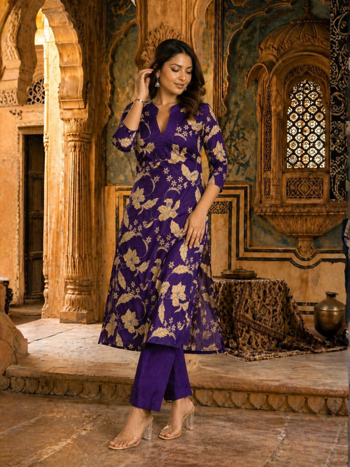 SASHA ORCHID PRINTED COTTON KURTA PANT SET