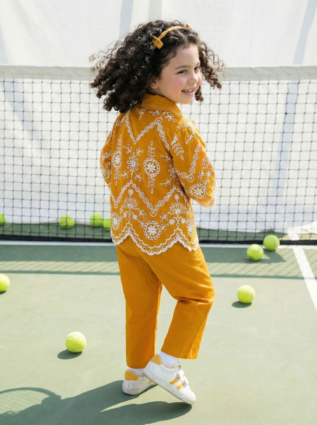 Joy apricot schiffli cotton co-ord set