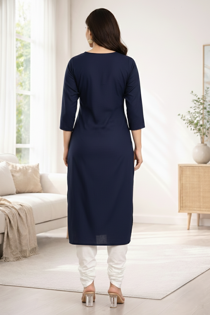 Sarvari Navy Embroidered Kurti