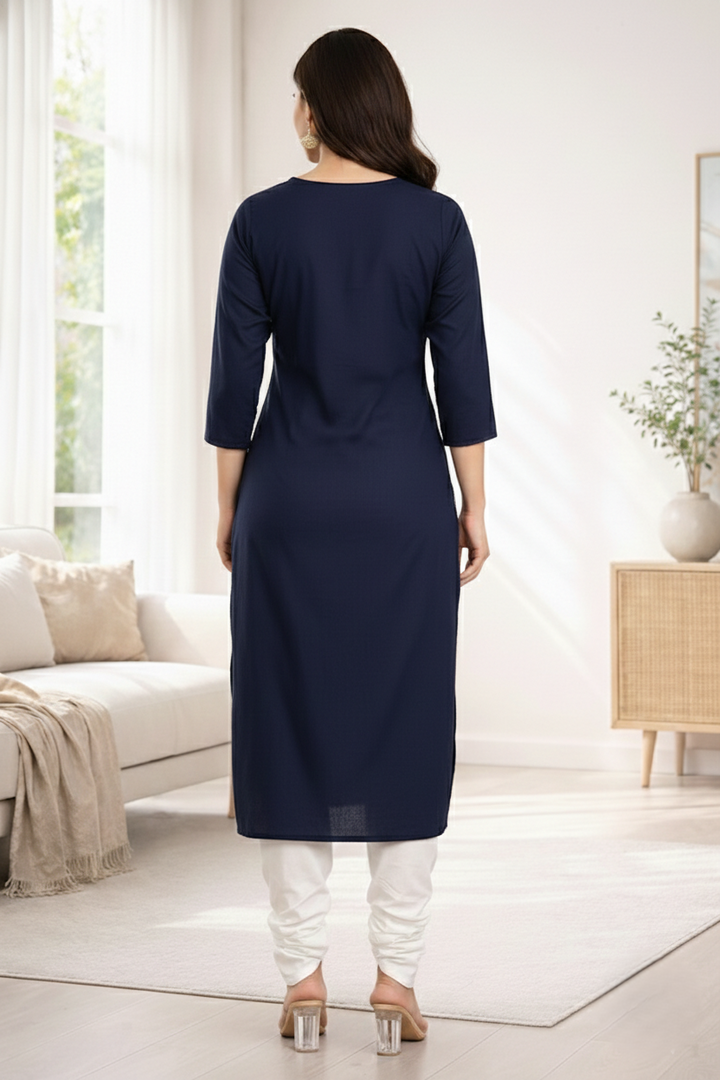 Sarvari Navy Embroidered Kurti