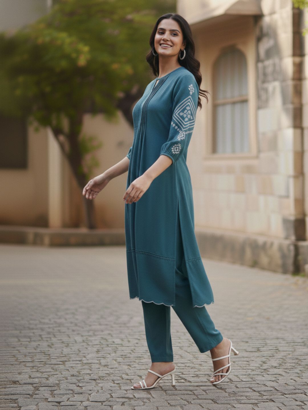 TUSHKI TEAL COTTON COMFY KURTA PANT SET