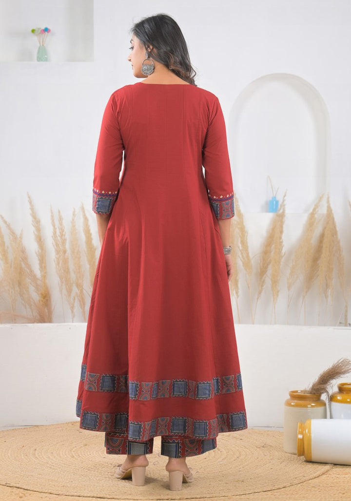 Ridhika Carmine cotton anarkali suit set