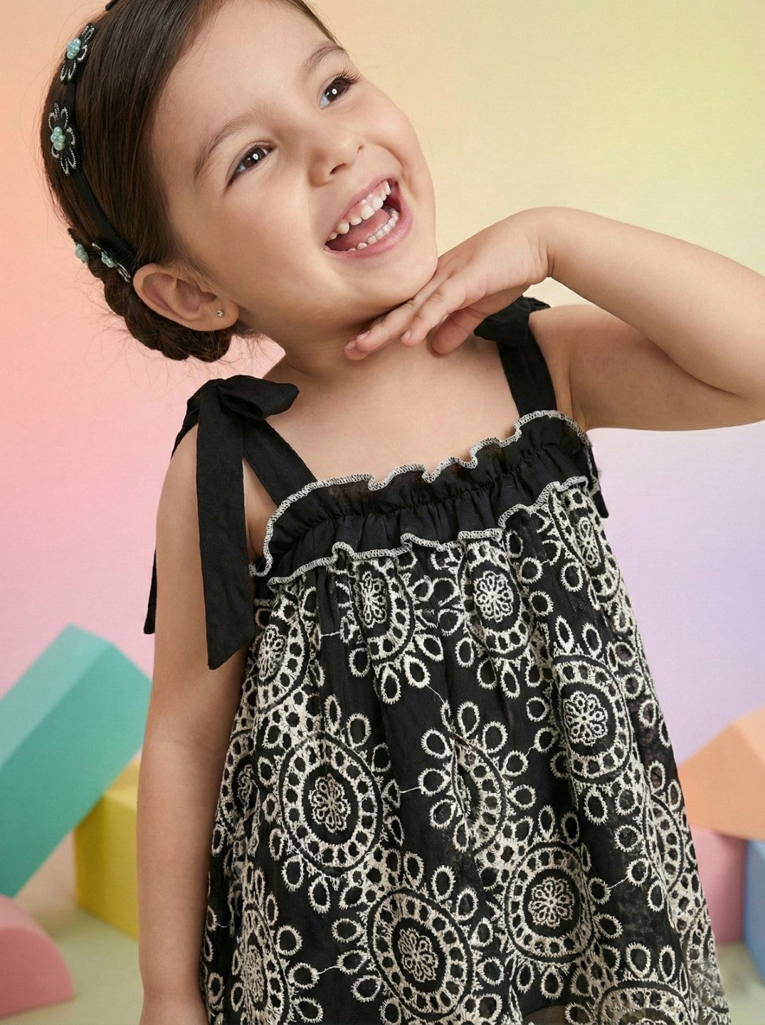 Joy Onyx schiffli cotton kids dress