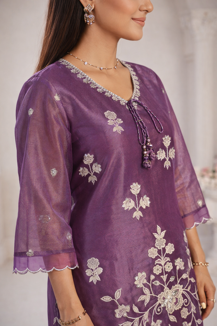 Anumeha Plum Full Work co-ord set