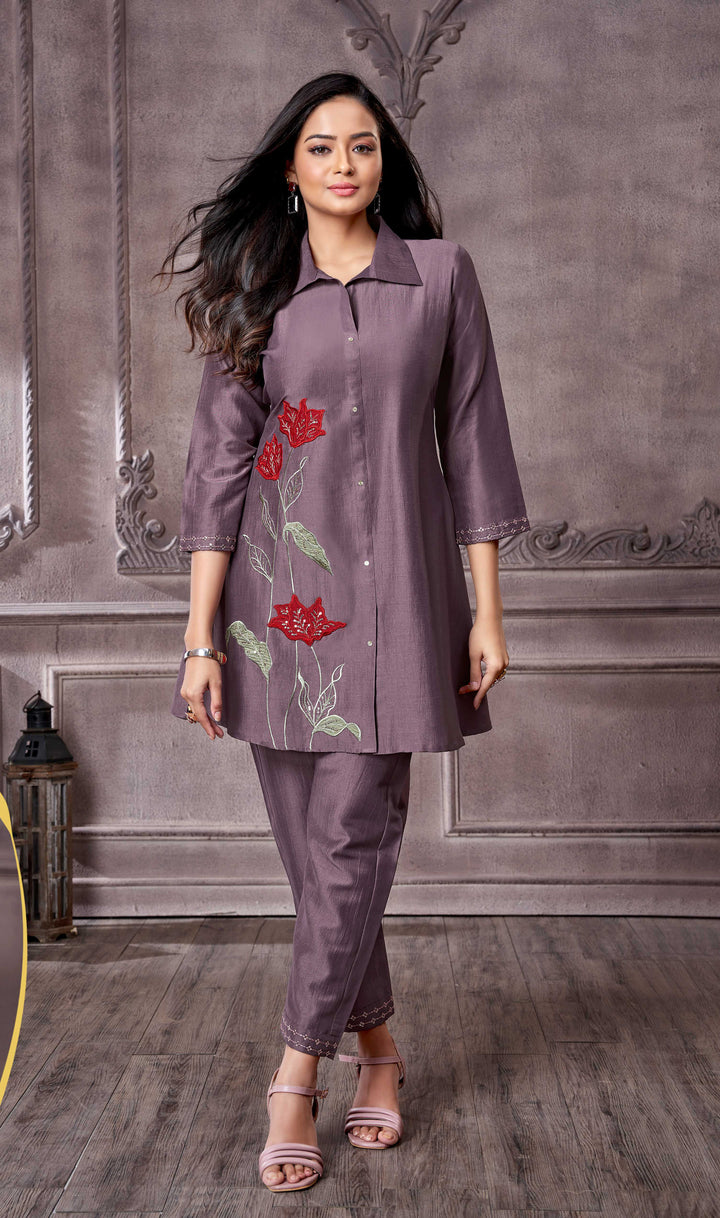 Tuhina Orchid Applique Co-ord Set