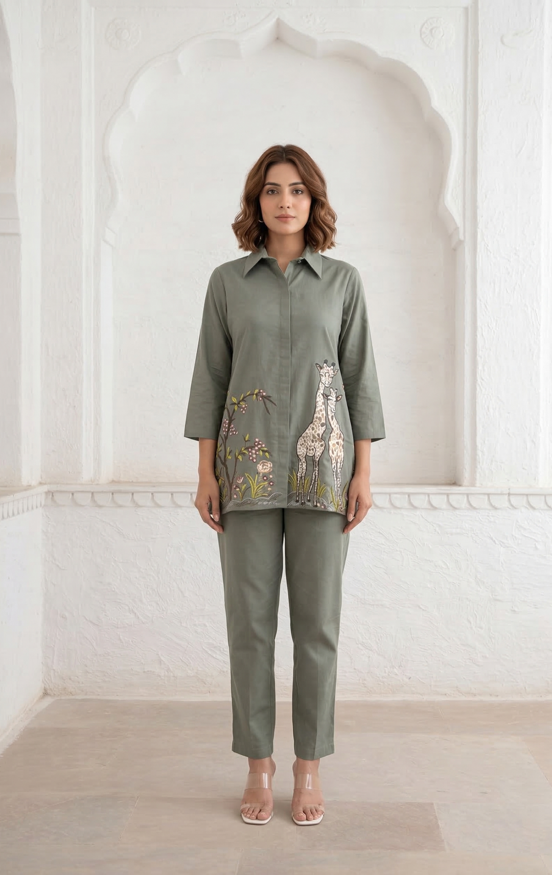 Gaur stone embroidery cotton co-ord set
