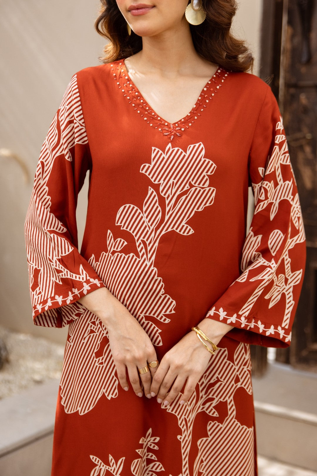 Karen Terracotta printed kurta pant set