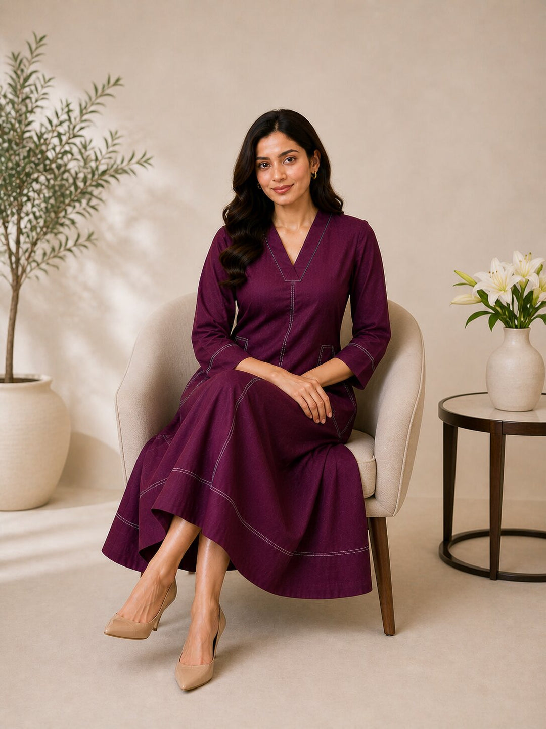 Akshara garnet cotton dress