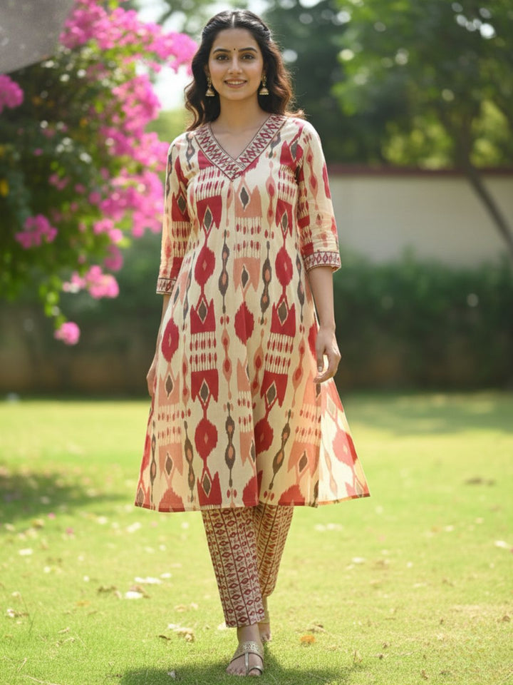 SASHA CORAL PRINTED KURTA PANT SET