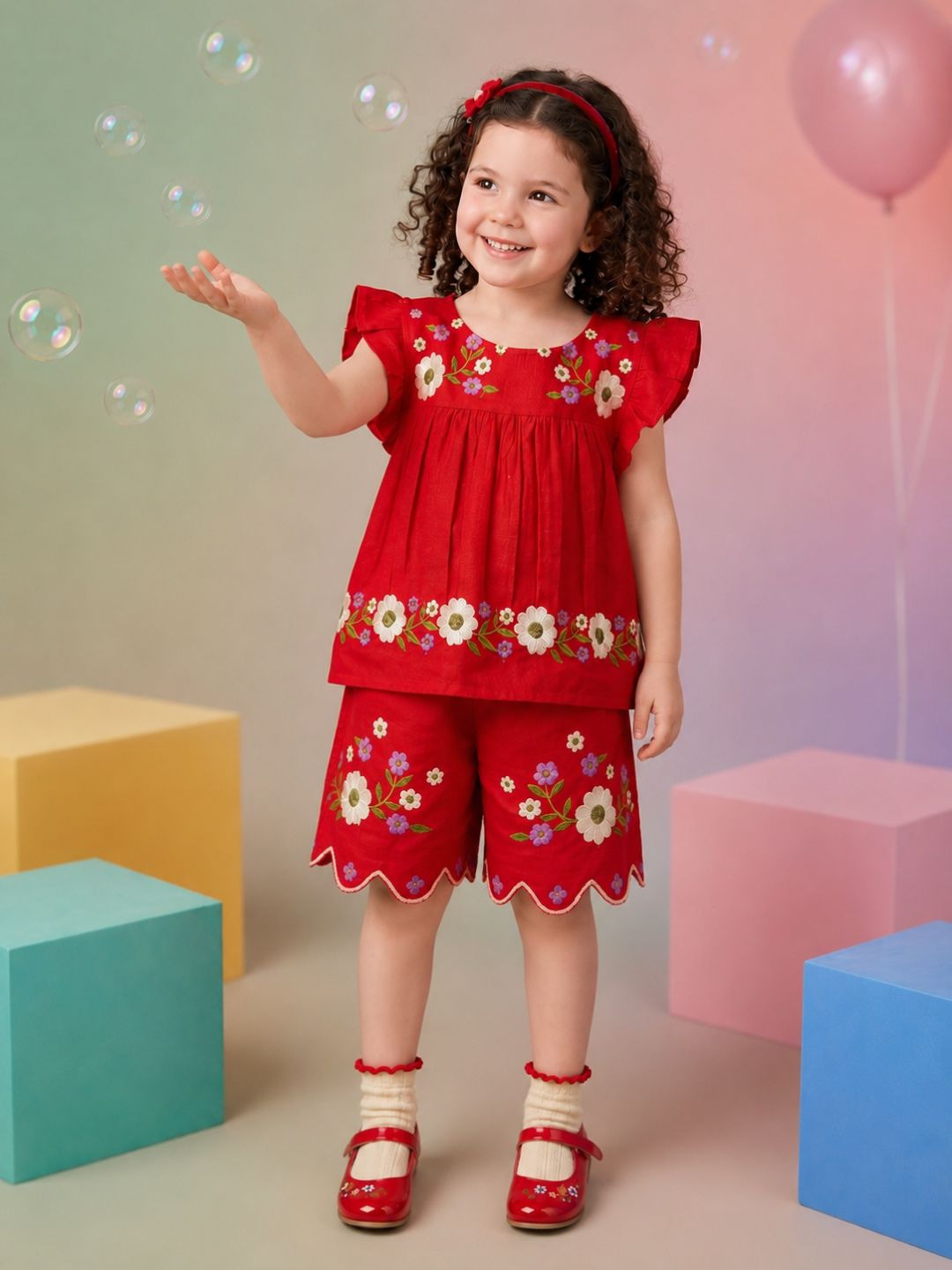 Joy scarlet embroidery kids cotton co-ord set
