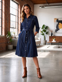 Prisha Navy denim cotton dress