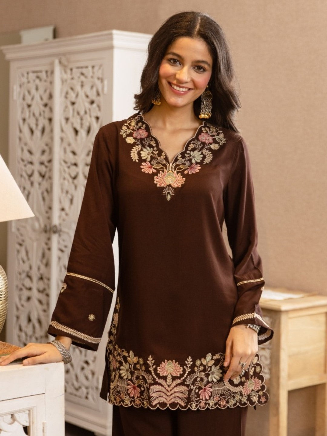 Karen Choccy Embroidery Cotton Co-ord Set