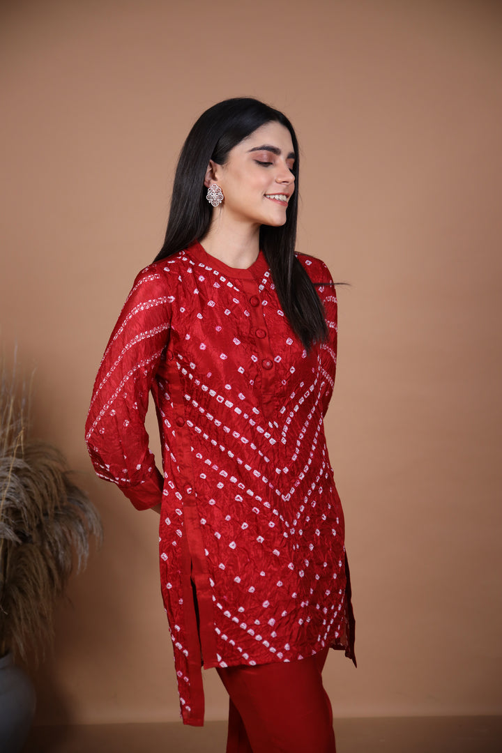 Kalindi Maroon Bandhej Co-ord Set