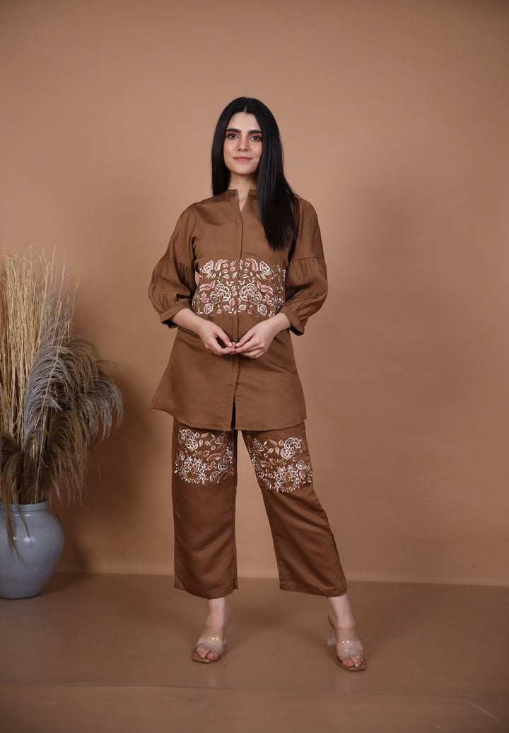SOPHIA BROWN EMBROIDERED CO-ORD SET