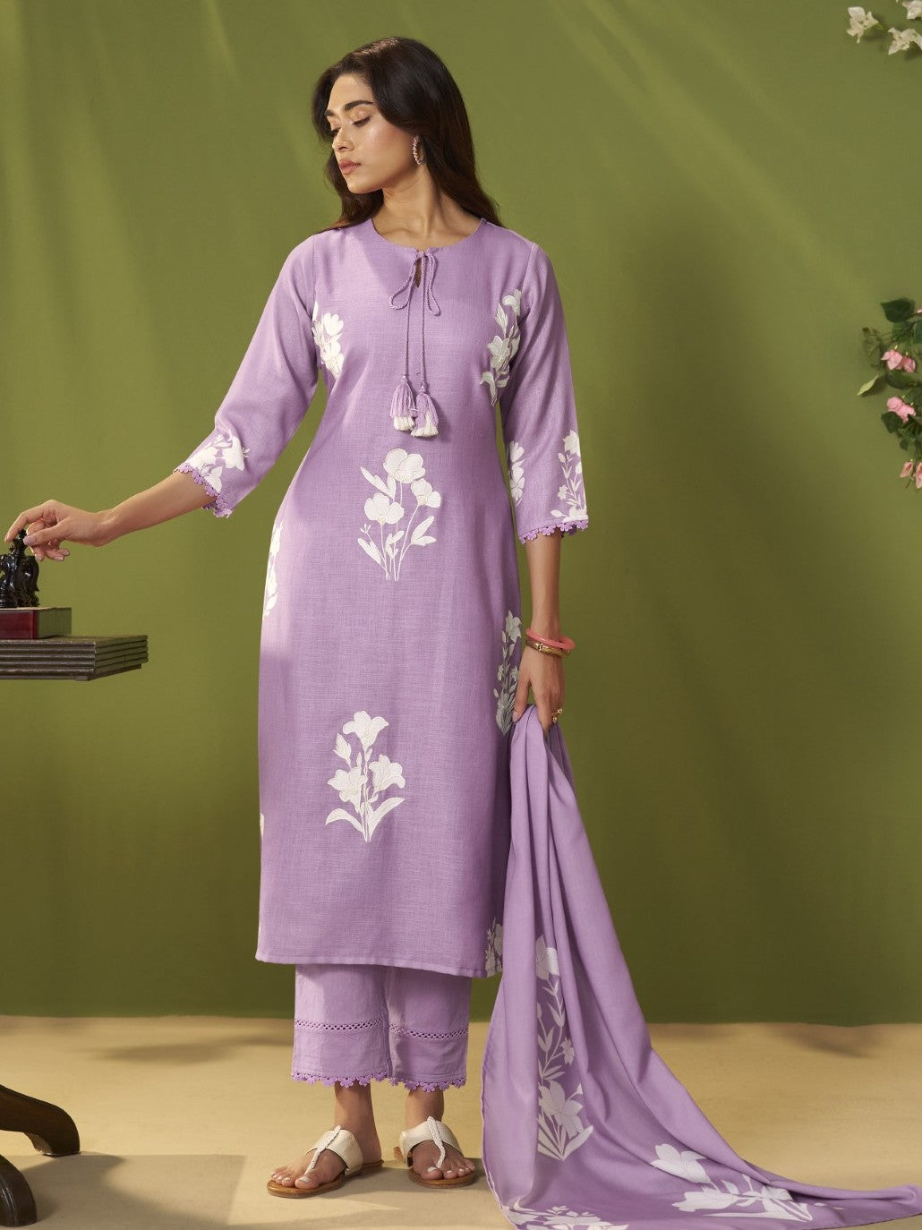 Itrh amethyst cotton linen suit set