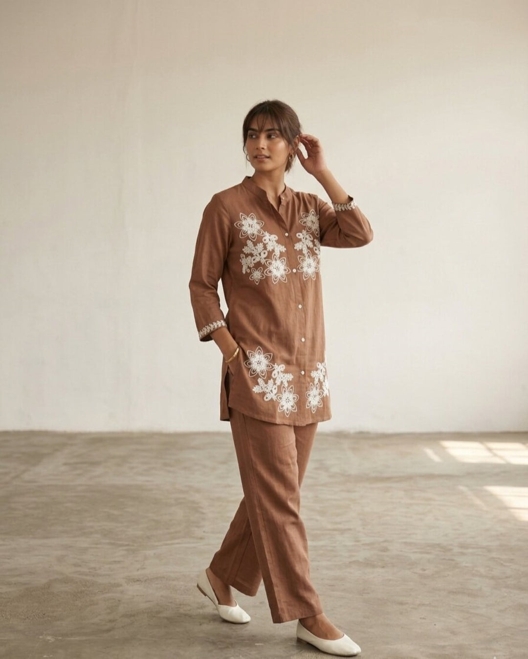 Swades russet embroidery cotton co-ord set