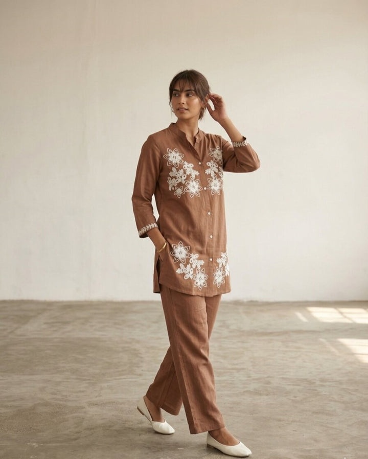 Swades russet embroidery cotton co-ord set