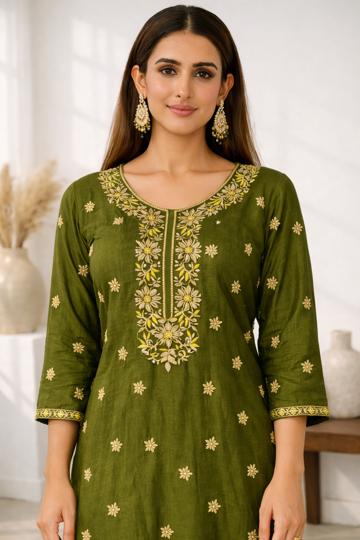 Anila Olive Full Work Anarkali Suit Set