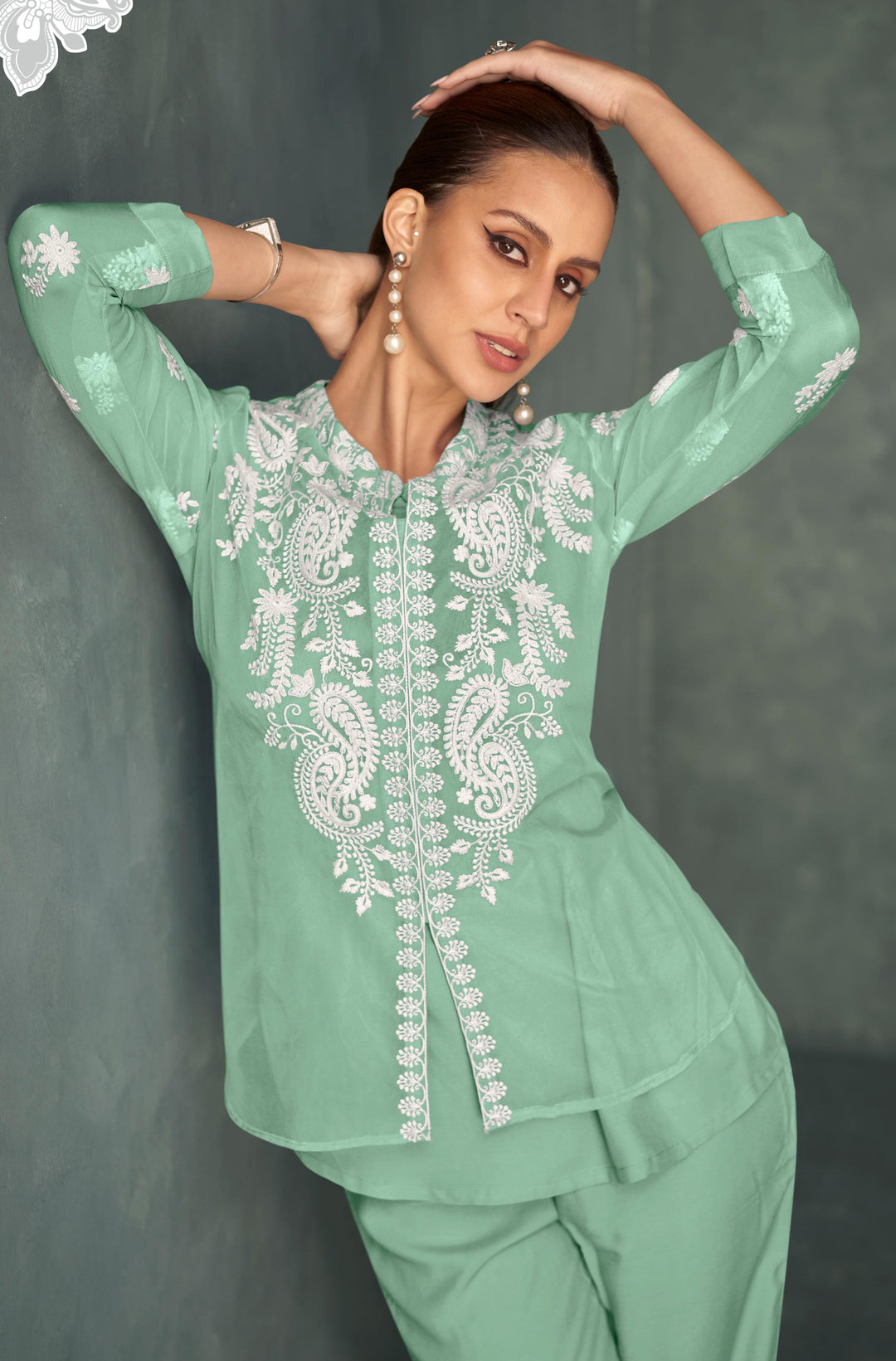 SABA PINE EMBROIDERED 3 PC CO-ORD SET