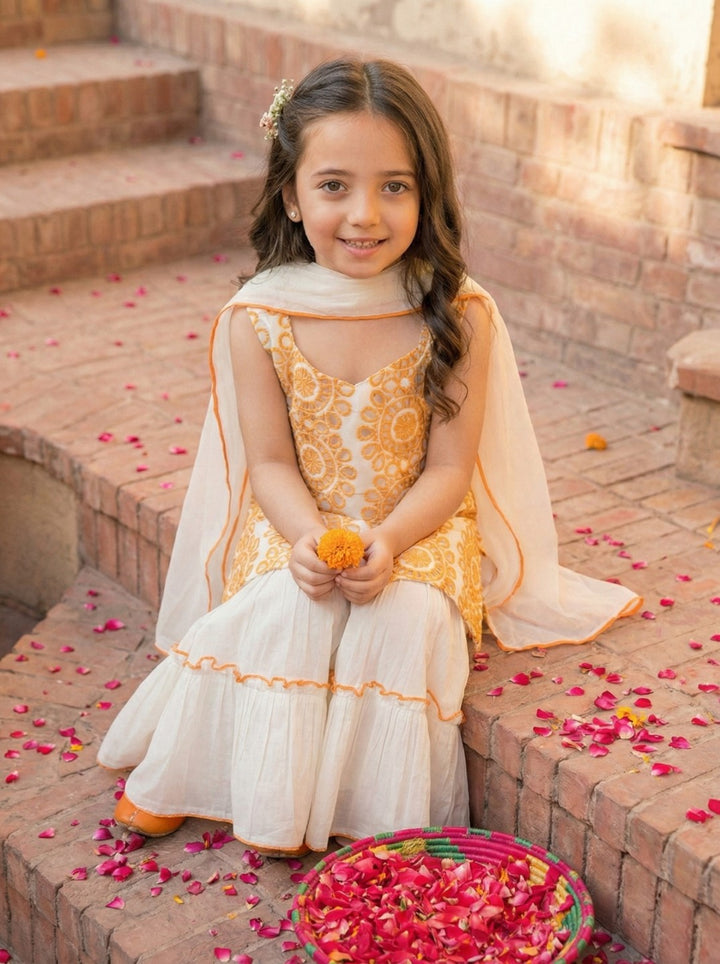 Joy lava schiffli kids cotton suit set