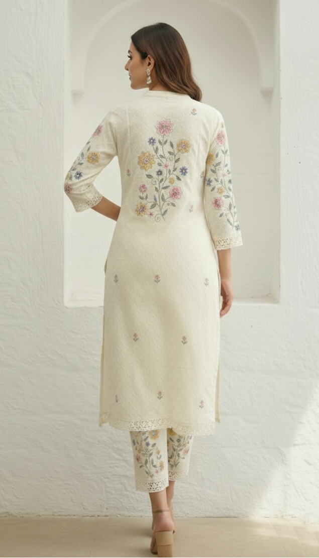 Kirti Mist Cotton Embroidered Suit Set