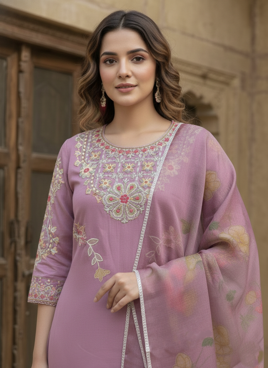 Yami Rose Embroidered Suit Set